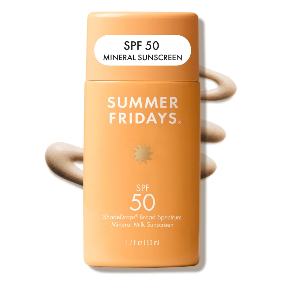 Summer Fridays ShadeDrops SPF 50 bottle front shows feather-light sun protection