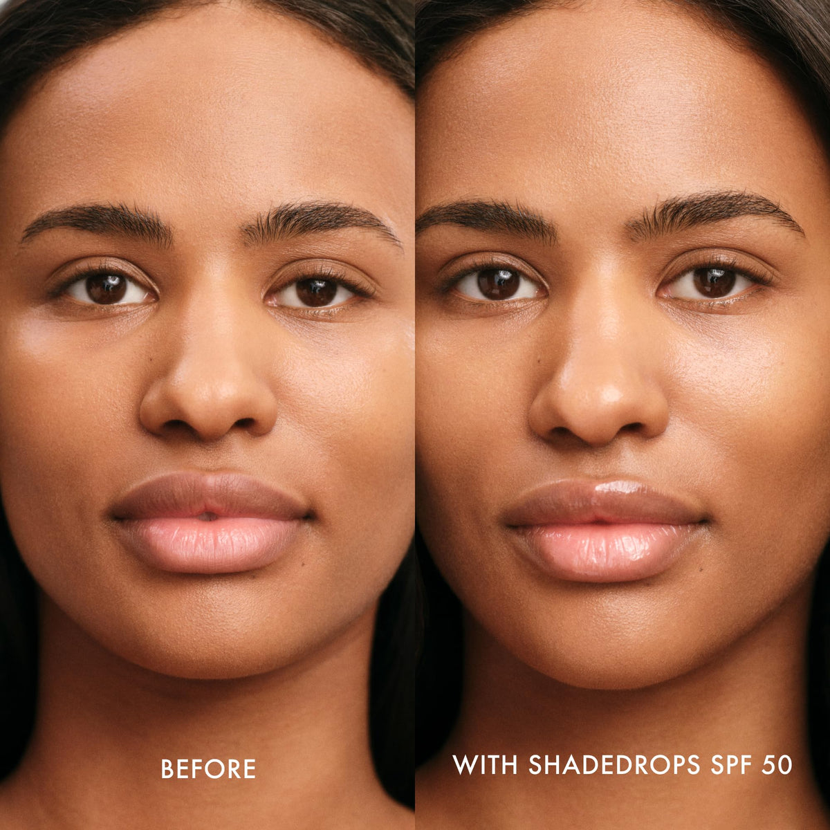 Natural finish image illustrates seamless blend with various skin tones