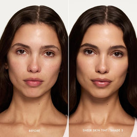 Close-up texture of Summer Fridays tint on skin with glow