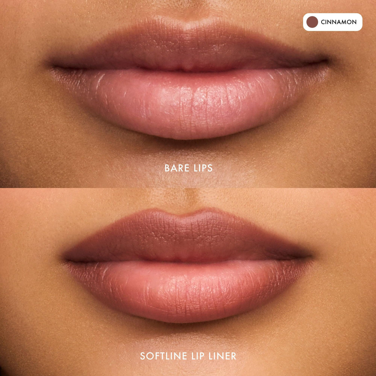 SoftLine Cinnamon lip application on lips demonstrating defined edges