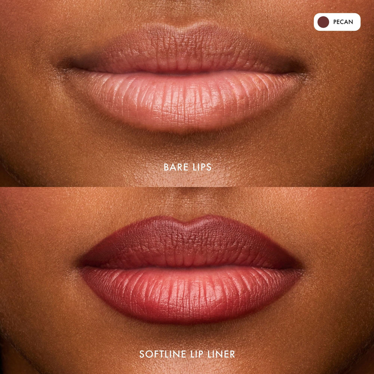 Summer Fridays SoftLine Lip Liner in Pecan shows waterproof, smudge-resistant color.