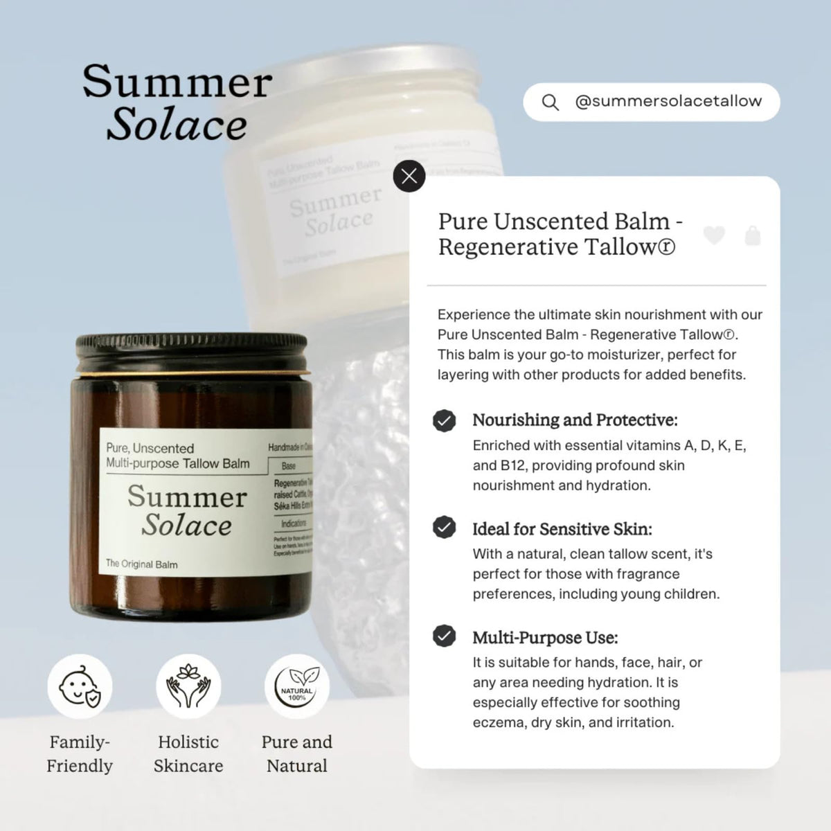 Summer Solace Tallow Balm glide-on application demonstrates quick absorption and comfort.