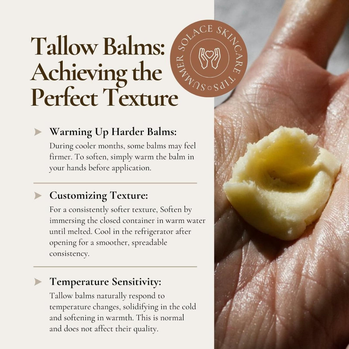 Summer Solace Tallow Balm lip-conditioning view promotes soft, hydrated lips.