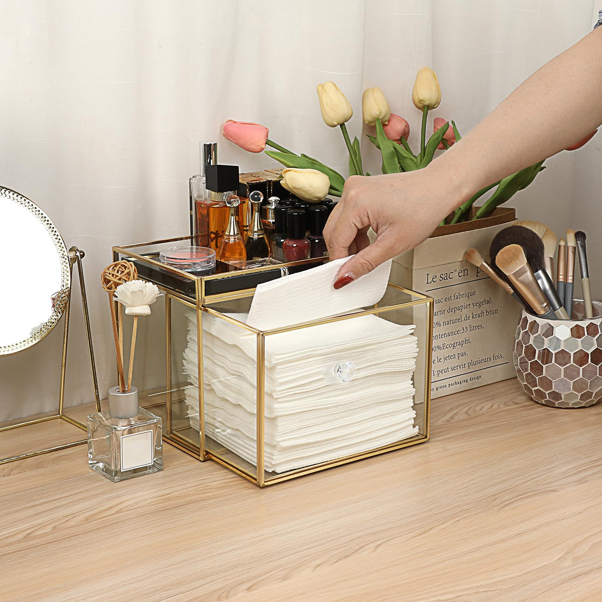 Sumnacon compatible with Clean Skin Cluub XL towels for tidy vanity storage.