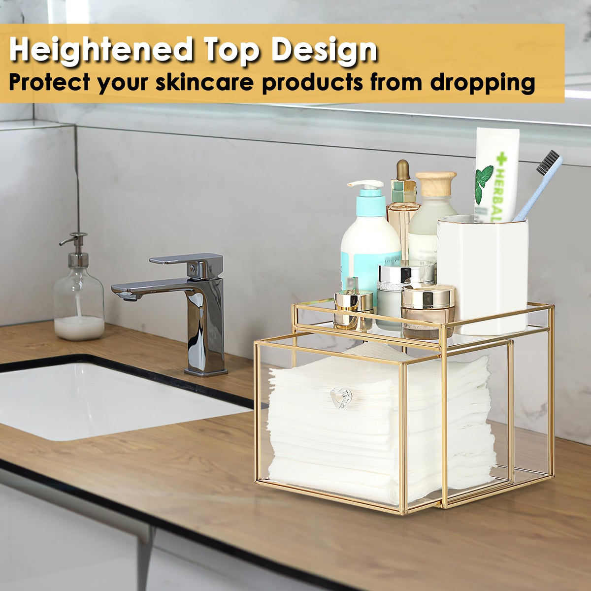 Sumnacon countertop organizer with non-slip feet prevents slips and spills.