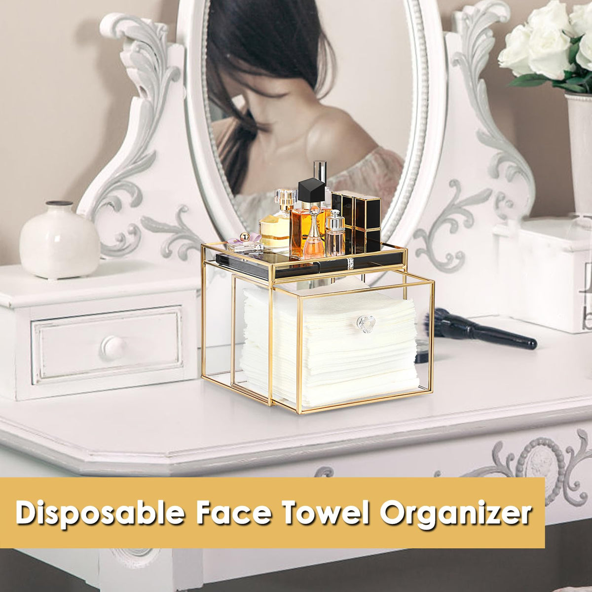 Sumnacon towel holder with drawer open for convenient towel and accessory storage.