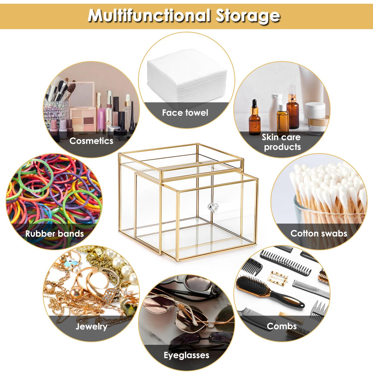 Sumnacon makeup box organizer in vanity keeps cosmetics neat.