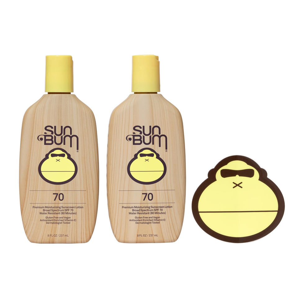 Sun Bum Original SPF 70 lotion bottle with Vitamin E for daily protection.