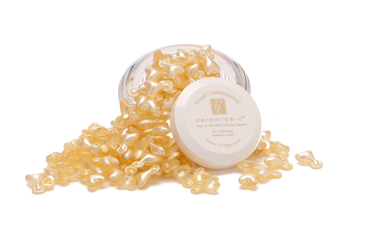 SUN Ceramide C Capsules bottle showing fragrance free, quick absorbing formula for daily use
