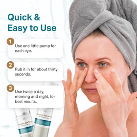 Sun Coast Sciences Complete Eye Serum swirls on skin show smooth absorption and hydration.