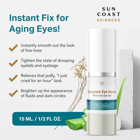 Sun Coast Sciences Complete Eye Serum texture close-up reveals lightweight hydration for delicate skin.