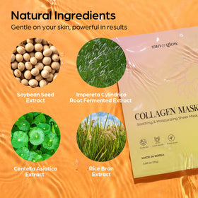 Sun & Glow vegan collagen mask sheet close-up for comfortable wear.
