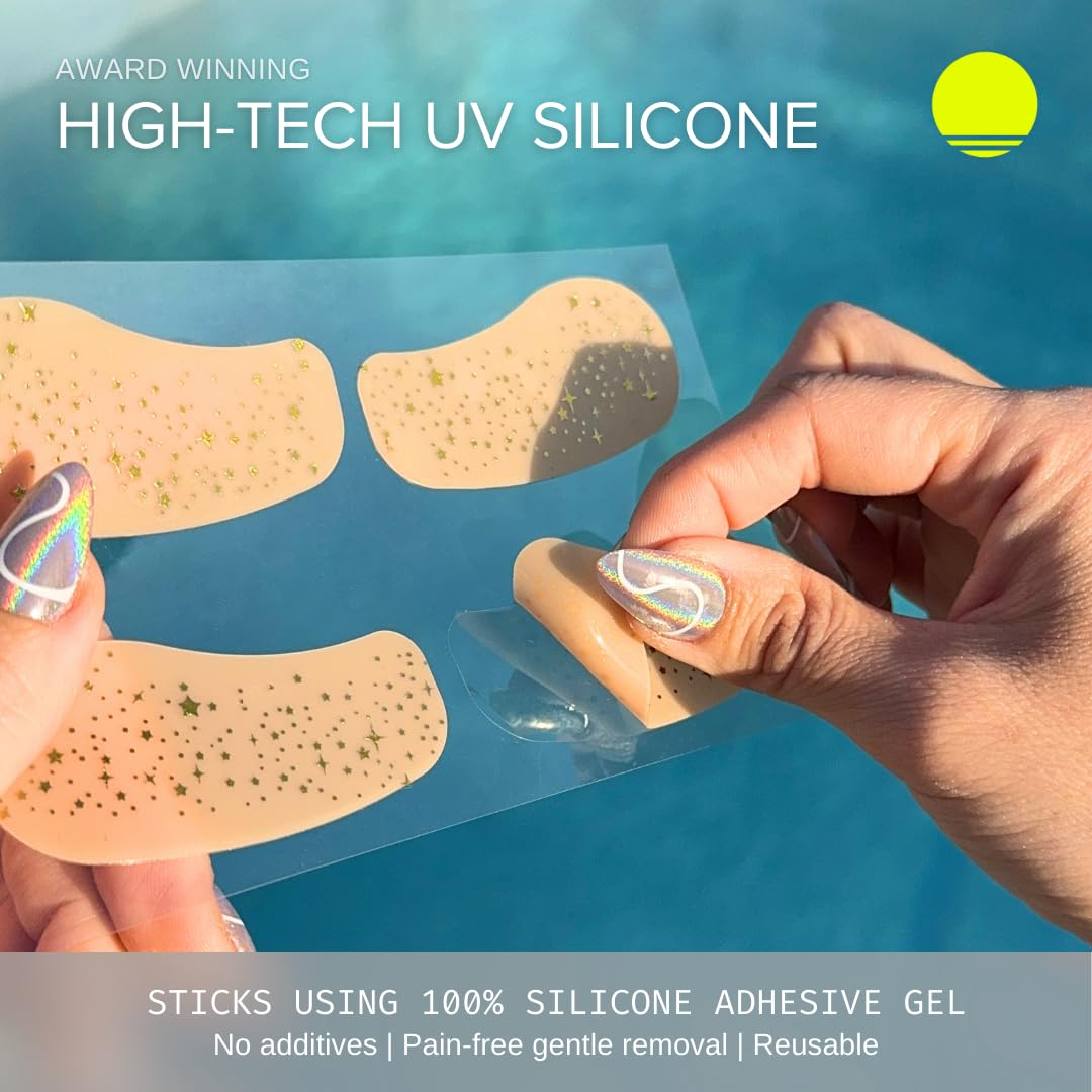 Sun Patch Sparkle Sun Kiss Gold face patch close-up provides UV coverage