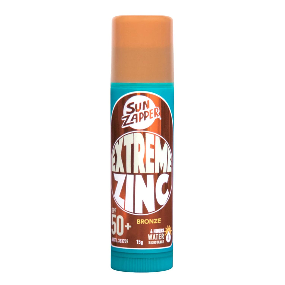 Sun Zapper Extreme Zinc Bronze stick on skin shows visible protection during sunny beach sessions.