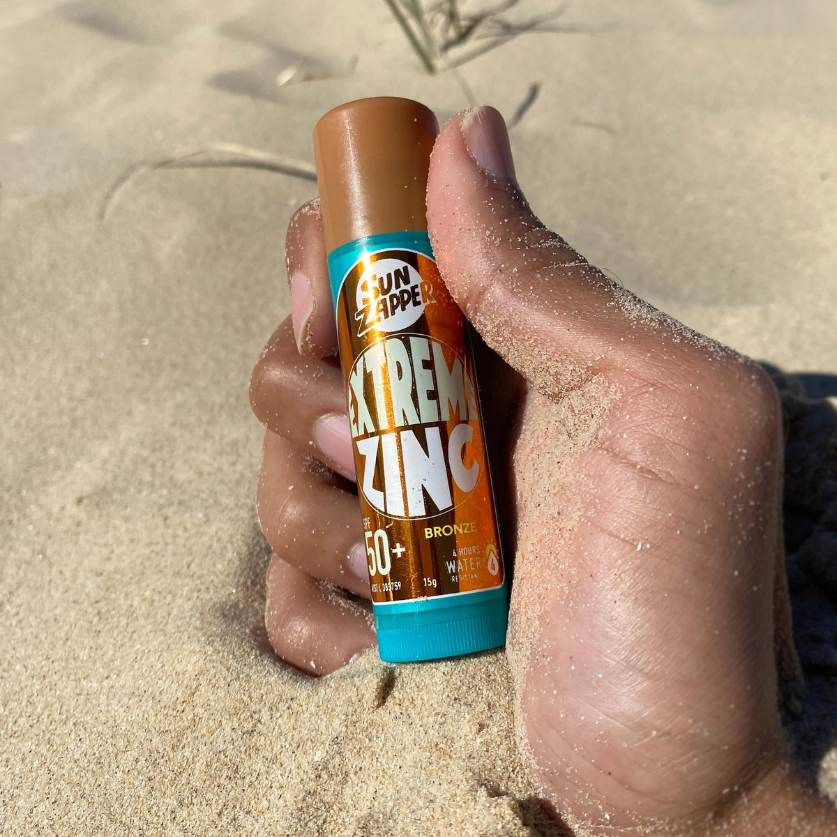 Sun Zapper Extreme Zinc Stick creates a visible barrier for easy reapplication during activity.