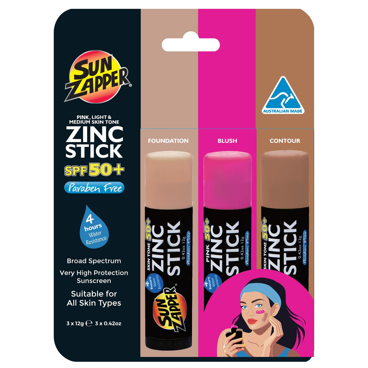 Sun Zapper Light stick application for invisible coverage on light skin
