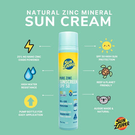 Sun Zapper zinc oxide 25 percent close-up shows mineral-based coverage.