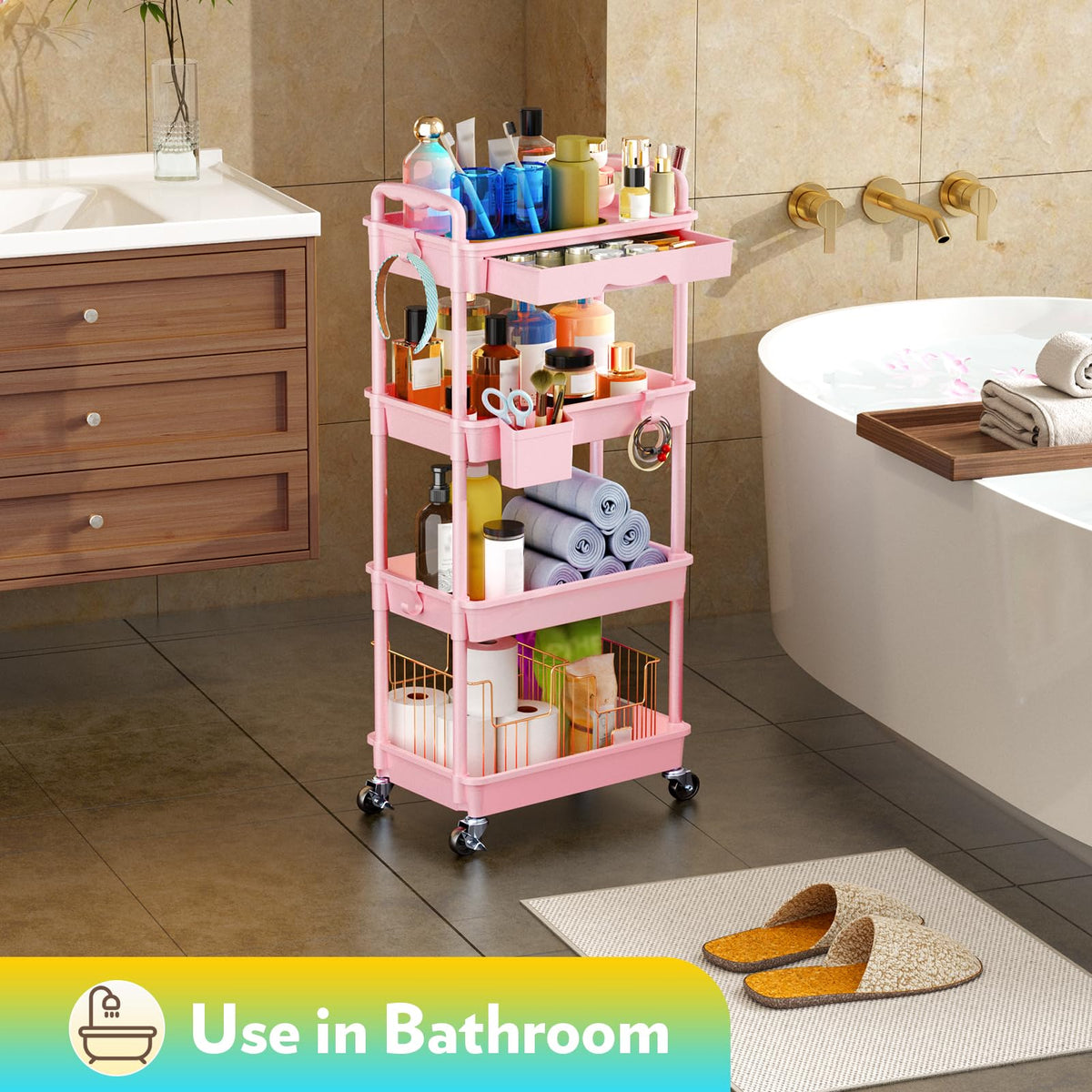 SUNALLY makeup cart bathroom storage organizes skincare and tools neatly.