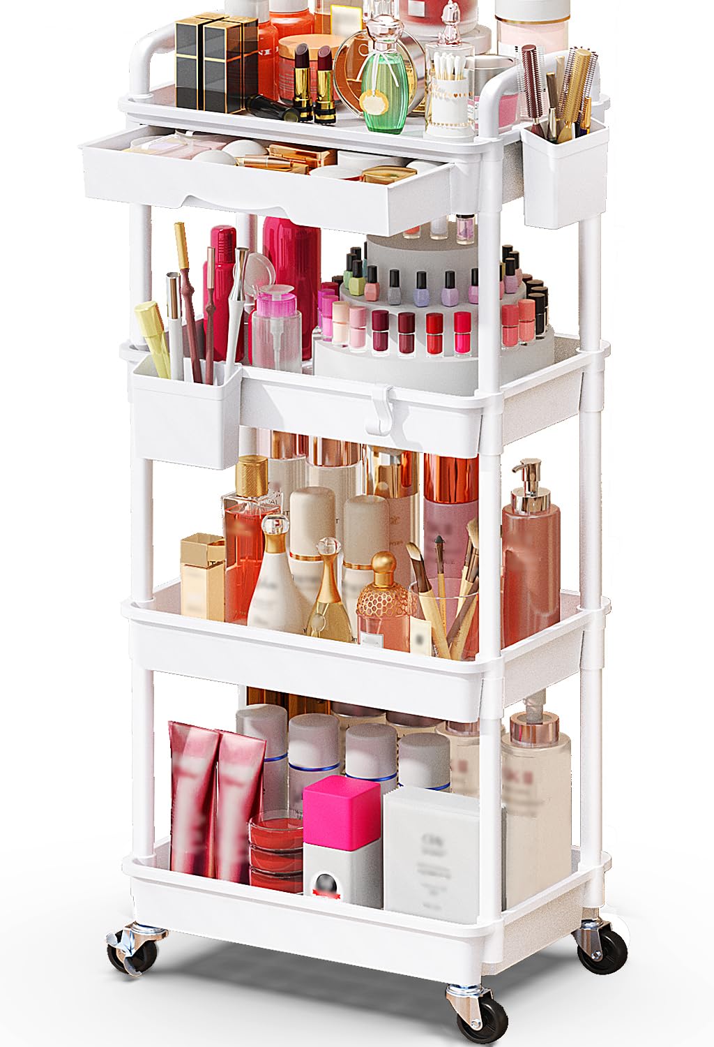 SUNALLY makeup cart organizer with drawers keeps brushes and cosmetics neatly sorted.