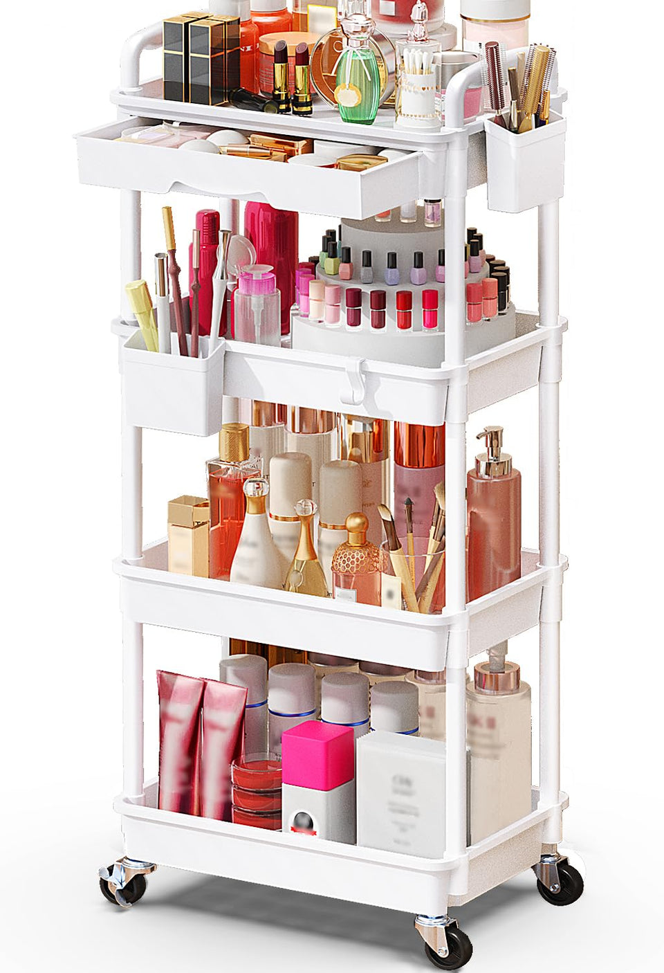 SUNALLY makeup cart organizer with drawers keeps brushes and cosmetics neatly sorted.