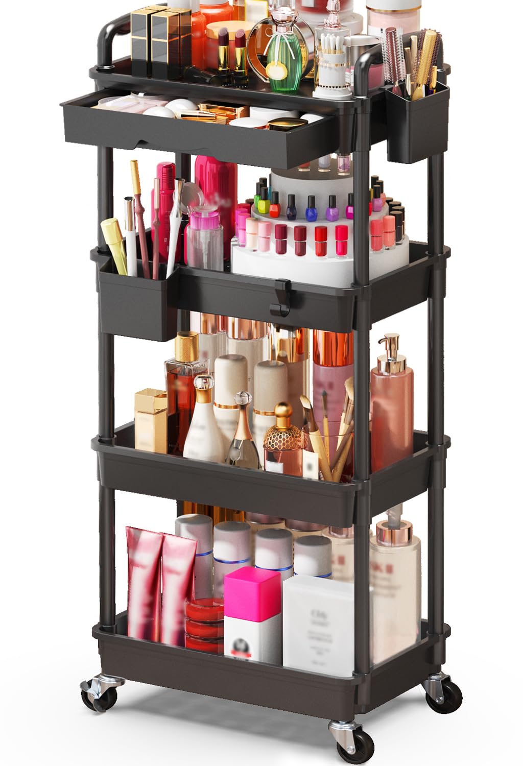 SUNALLY makeup cart with drawers for easy access to lipsticks and polishes.