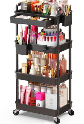 SUNALLY makeup cart with drawers for easy access to lipsticks and polishes.