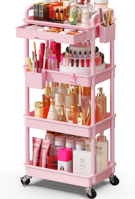 SUNALLY makeup cart organizer full view with four-tier storage keeps cosmetics organized.