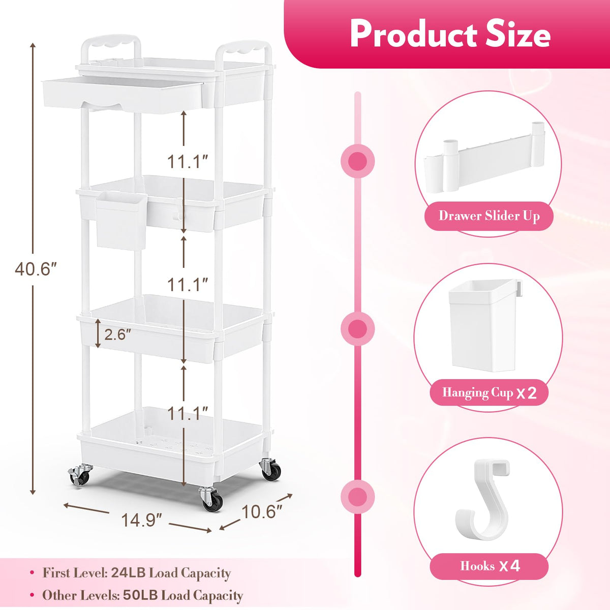 SUNALLY rolling cart with lockable wheels enables secure, portable beauty storage.