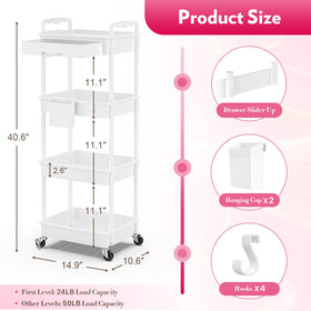 SUNALLY rolling cart with lockable wheels enables secure, portable beauty storage.