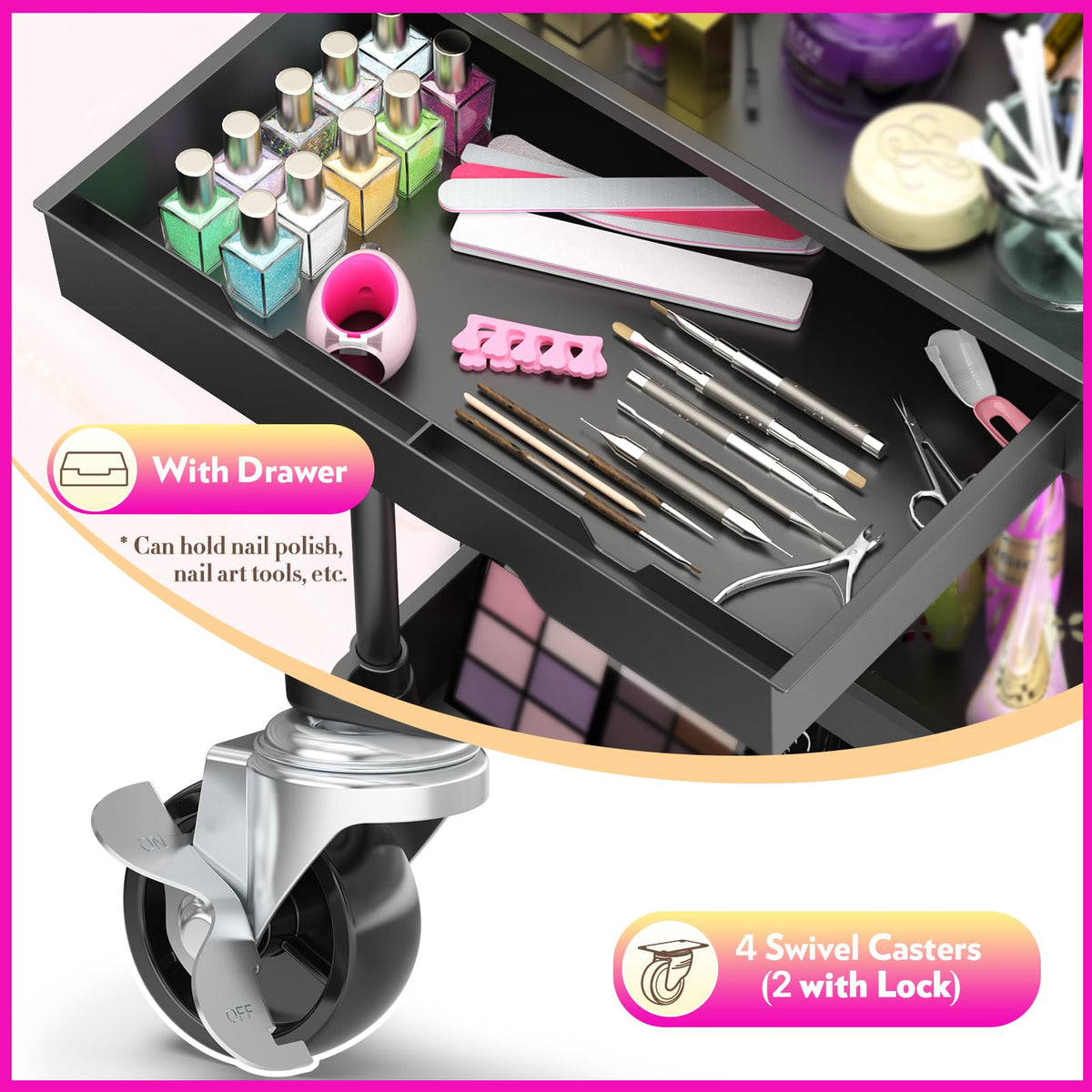 SUNALLY dual-use vanity cart top and base offer versatile placement.