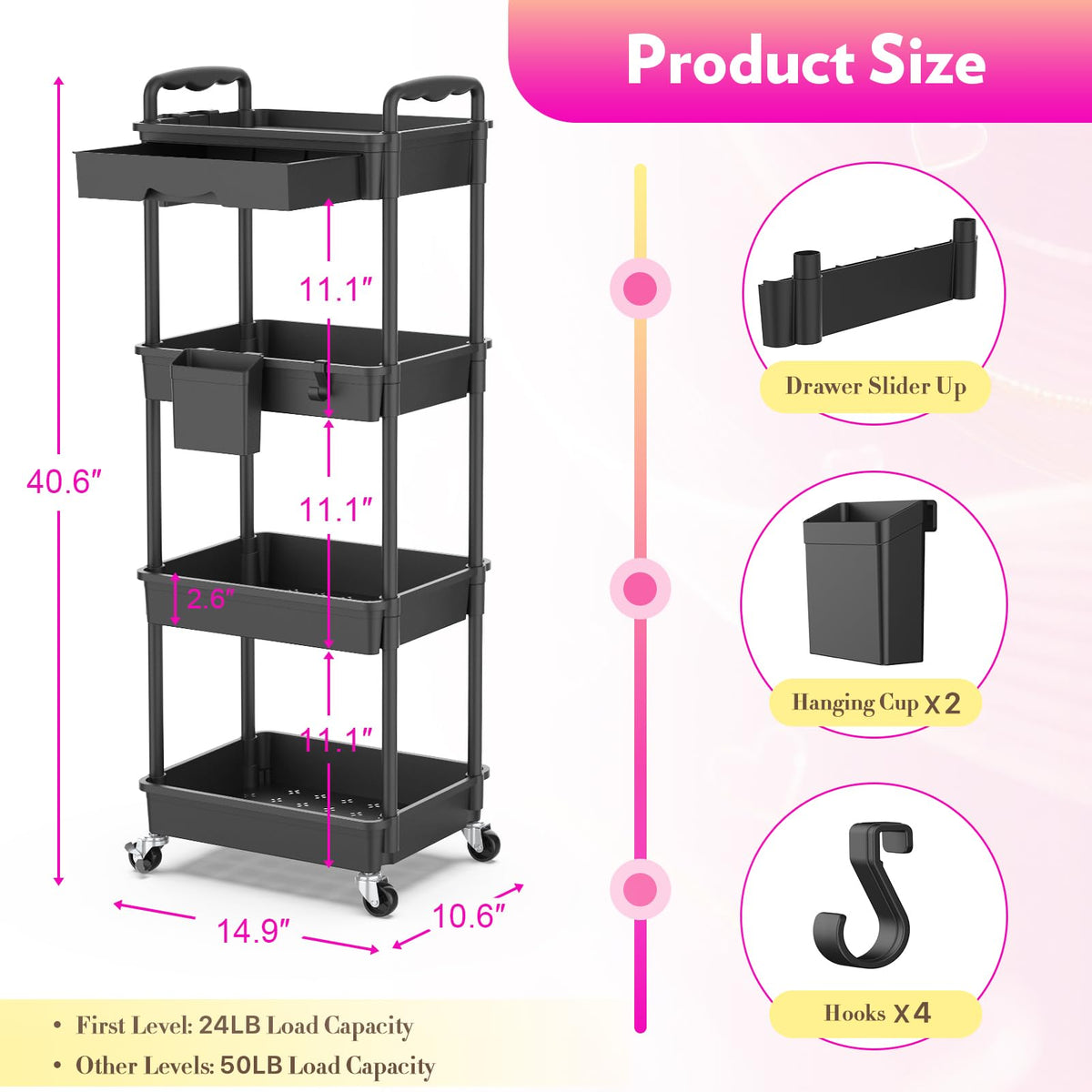 SUNALLY rolling cosmetic cart with lockable wheels ensures secure, mobile storage.