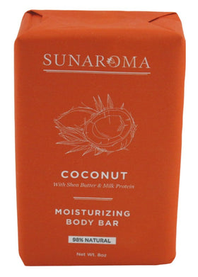 SUNAROMA Coconut Shea Butter Milk Protein soap bar 3-pack view, moisturizing lather for daily cleansing.