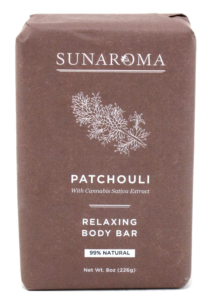 SUNAROMA Patchouli soap bar closeup of ingredients for nourishment