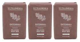SUNAROMA Patchouli soap bar pack on display for home use