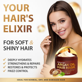 SUNATORIA Argan Oil Hair Mask jar closeup shows rich texture and soothing formula.