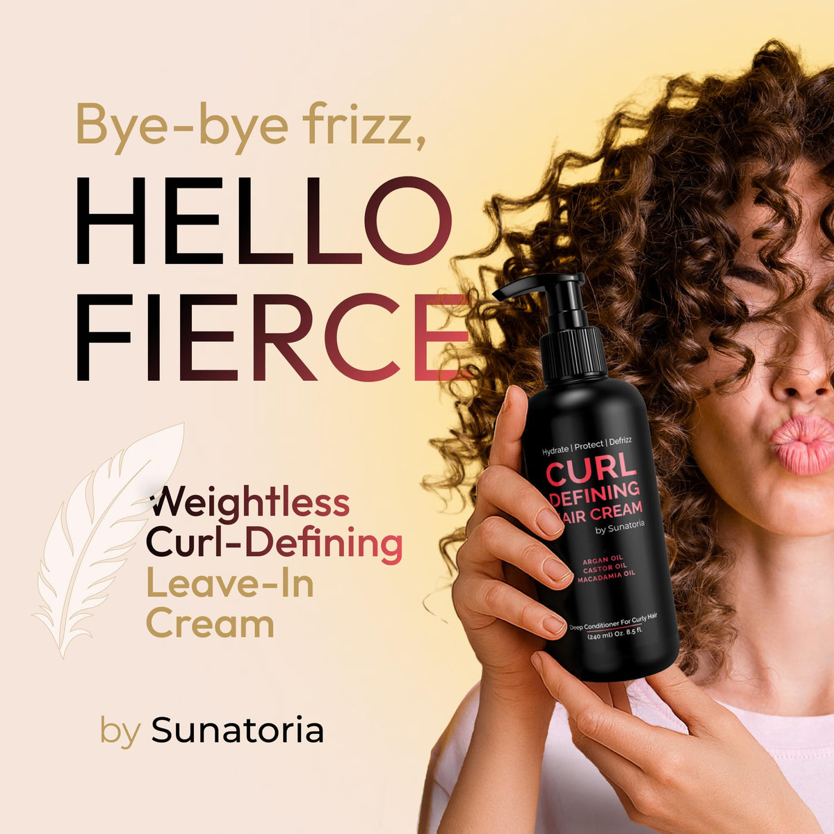 SUNATORIA Curl Cream applying to hair for smooth, manageable daily hydration.