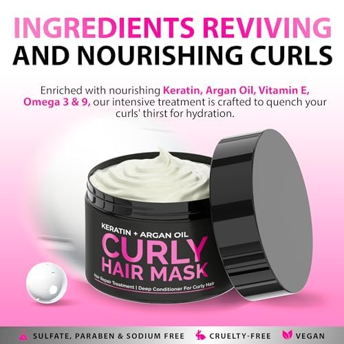 SUNATORIA Curly Hair Mask defines curls in a close-up of styled waves