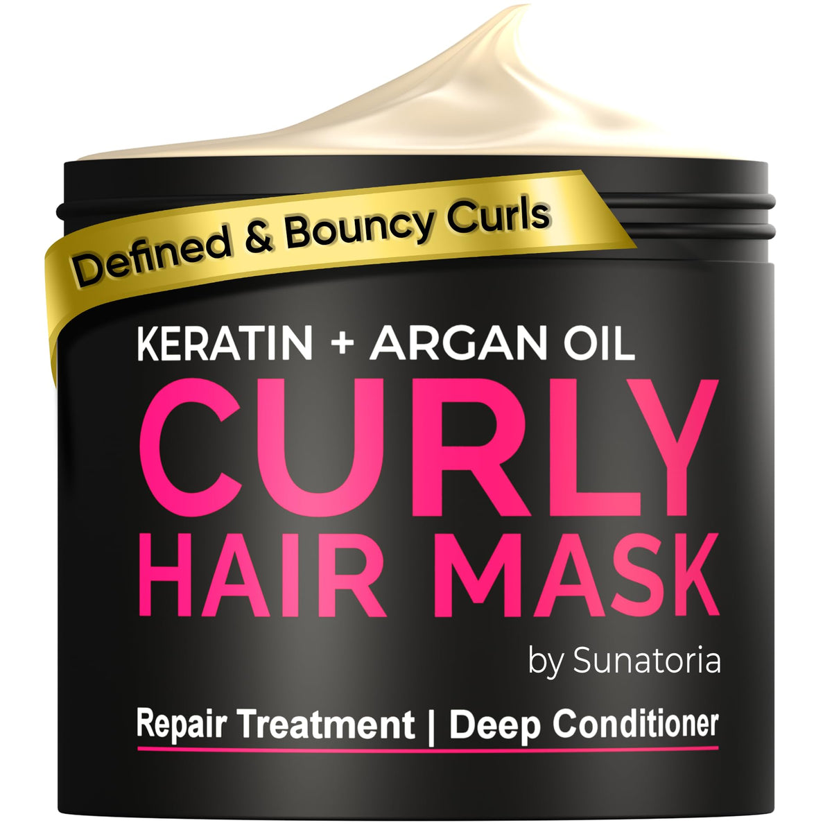 SUNATORIA Curly Hair Mask jar close-up for deep conditioning