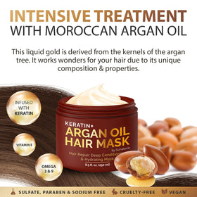 SUNATORIA Keratin Hair Mask application on hair demonstrates easy detangling and smooth styling.