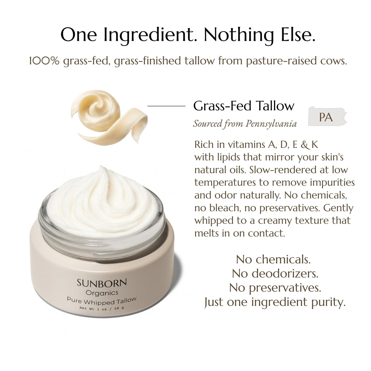 Sunborn Organics unscented whipped tallow texture closeup – light, creamy consistency.