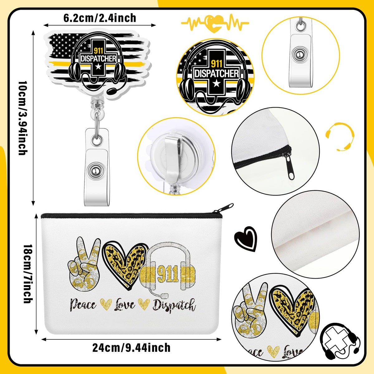 Suncalla 911 dispatcher badge reel ready for on-the-go use.