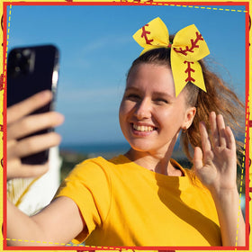 Suncalla softball bow yellow red fashion ensemble—great for team events.