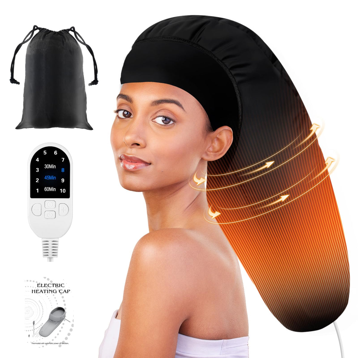 SUNCANDXY heated cap deep conditioning hood in use for even conditioner penetration.