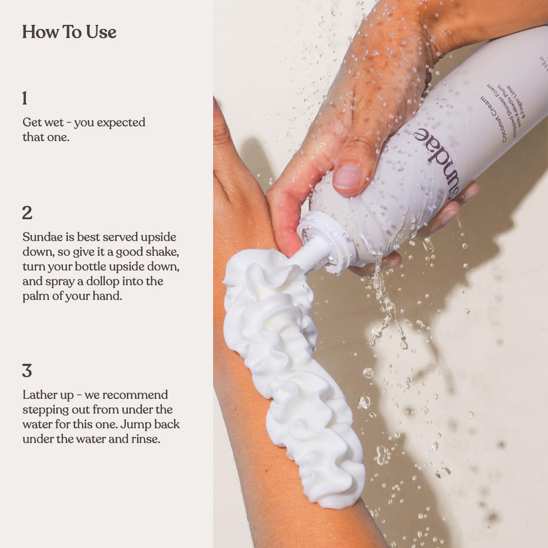 Sundae coconut cream foam on a shower scene hints indulgent aroma during routine.