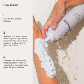 Sundae coconut cream foam on a shower scene hints indulgent aroma during routine.