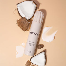 Sundae coconut cream foam on skin image suggests soft refreshing cleanse after workouts.