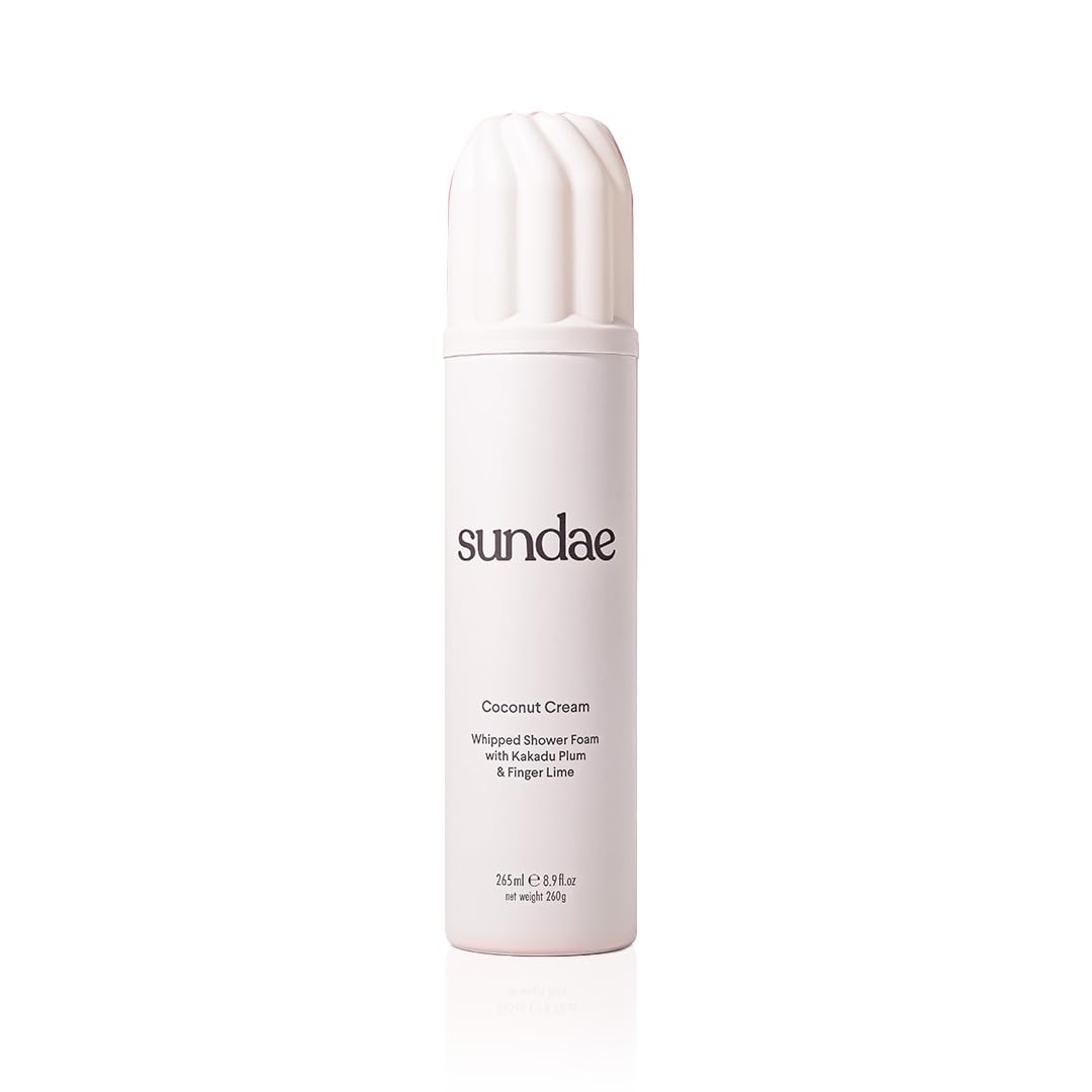 Sundae whipped shower foam coconut cream bottle shows rich lather for daily cleansing.