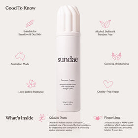 Sundae whipped shower foam coconut cream pump demonstrates easy dispense for quick showers.
