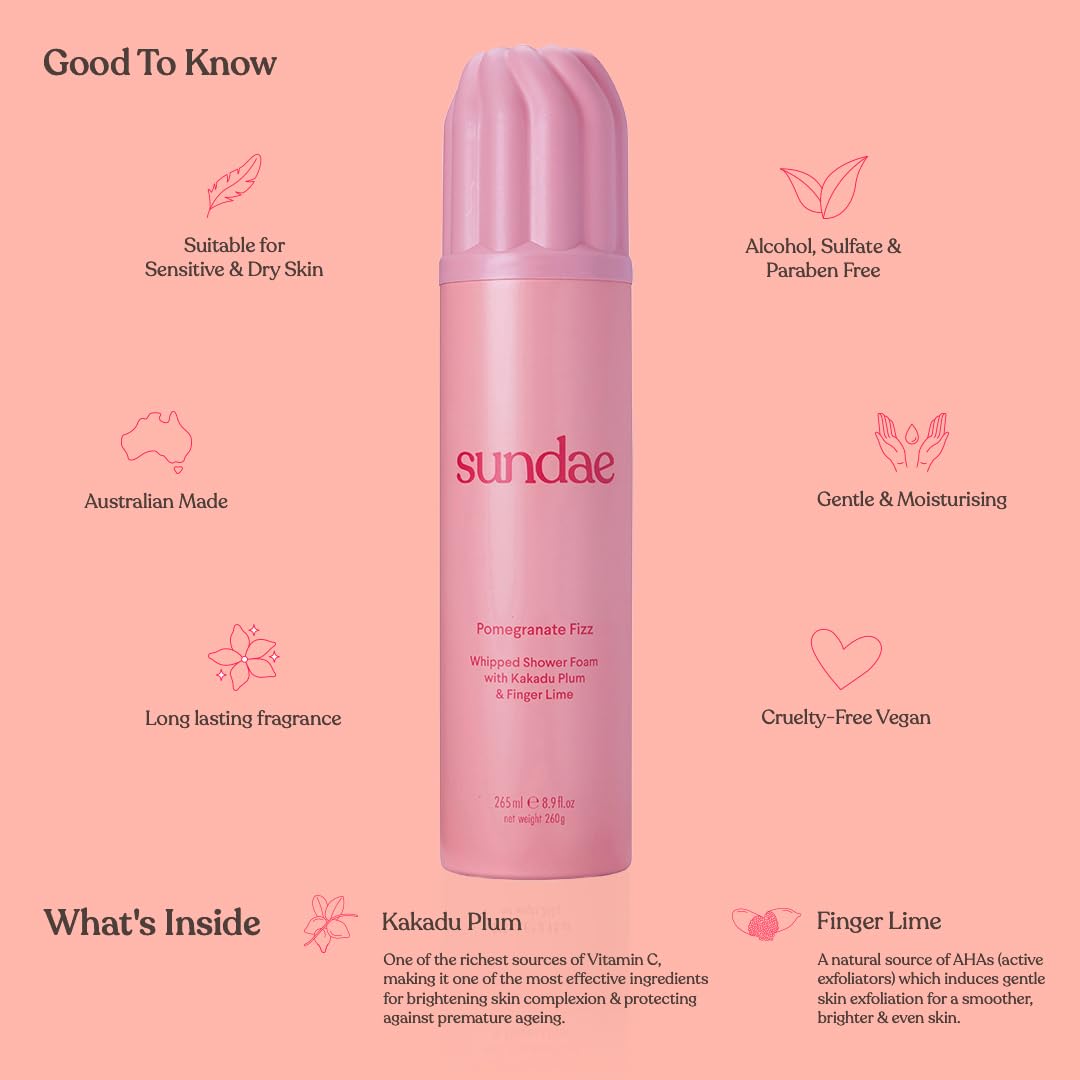 Sundae Pomegranate Fizz foam close-up, creamy texture for pampering cleansing.