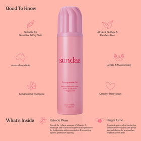 Sundae Pomegranate Fizz foam close-up, creamy texture for pampering cleansing.
